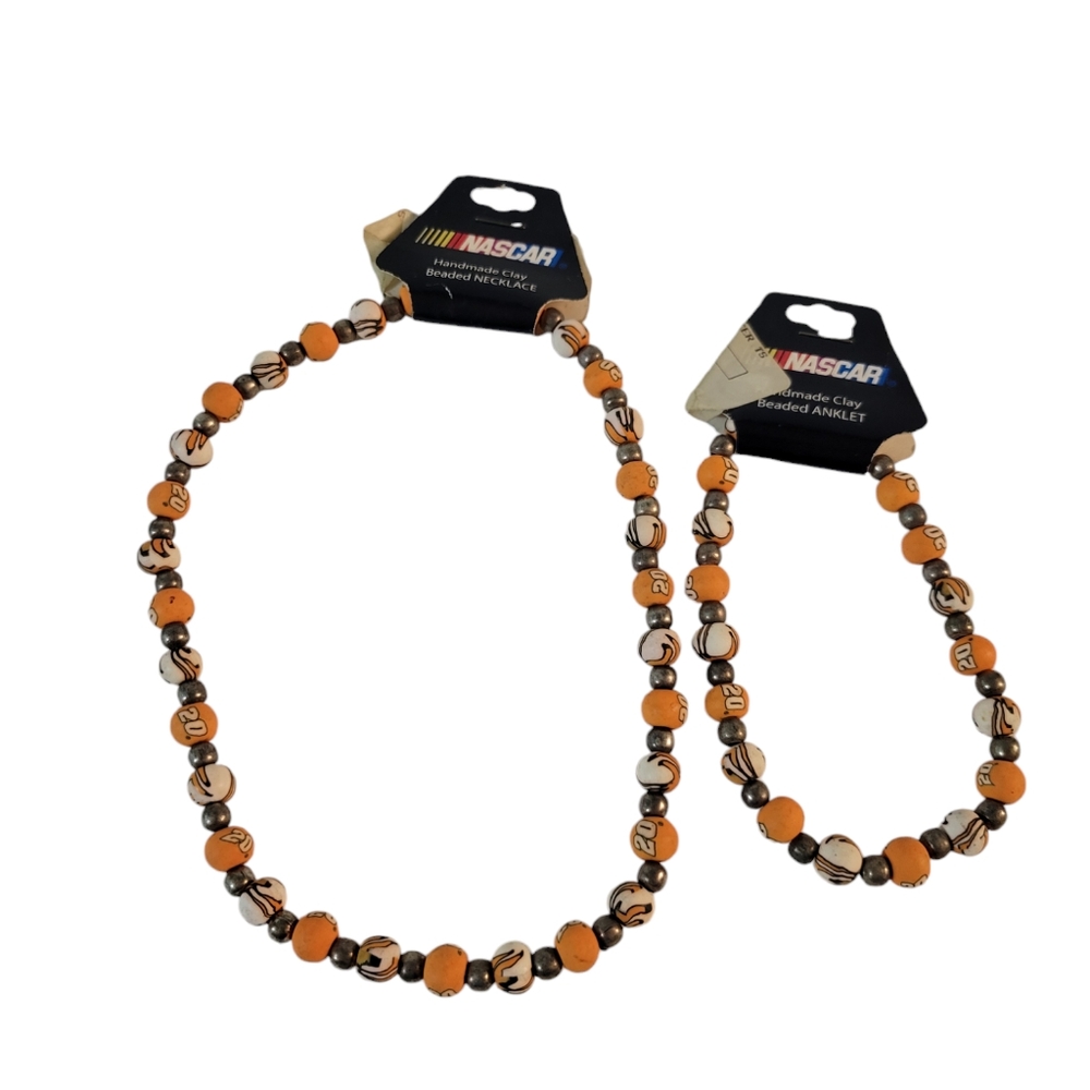Nascar Handmade Clay Beaded Necklace Anklet Set